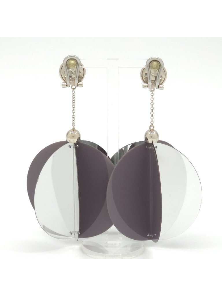 Prada Jumbo Sequin Disco Ball Earrings Both Ears Clip On 10 Mirror & Gray Color